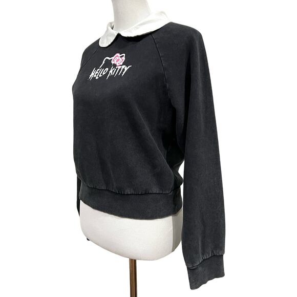 Hello Kitty & Forever 21 Collared Sweatshirt Top Washed Black Pullover Women’s M - Picture 2 of 9